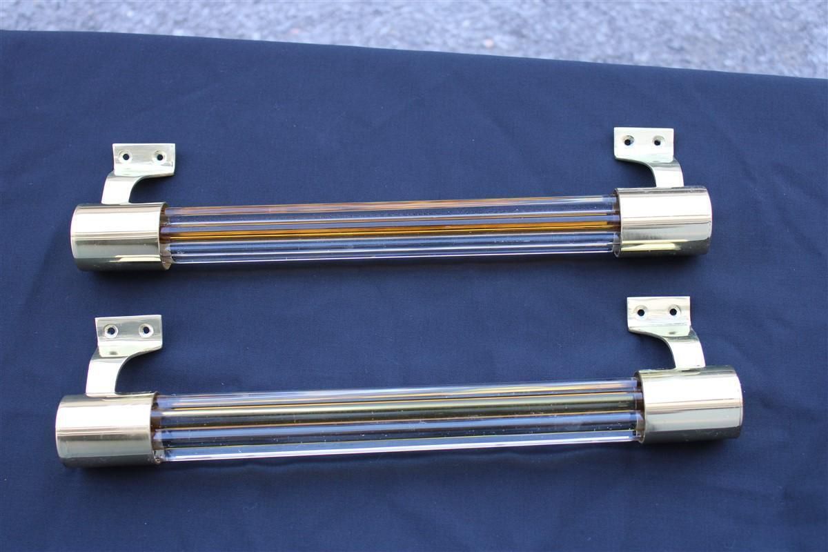 photo for sale Pair Of Large Venini Style Handles In Murano Glass Torcello Brass 1940s Orange