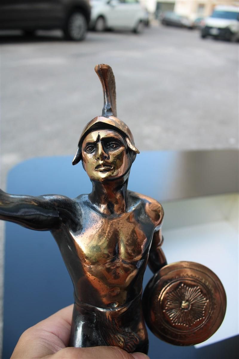 photo furniture Figurative Sculpture In Aged Metal Of A Roman Warrior Gladiator 1950