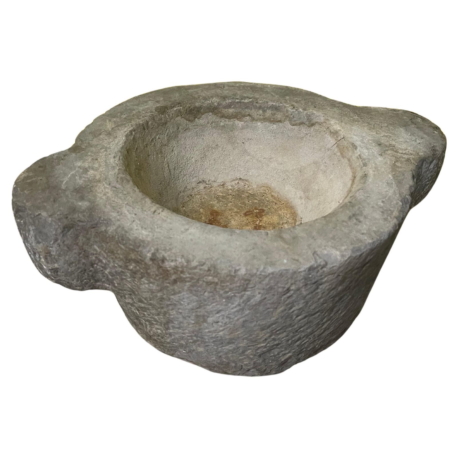 Round Hand Carved Italian Gray Marble Pesto Mortar From The 19th Century