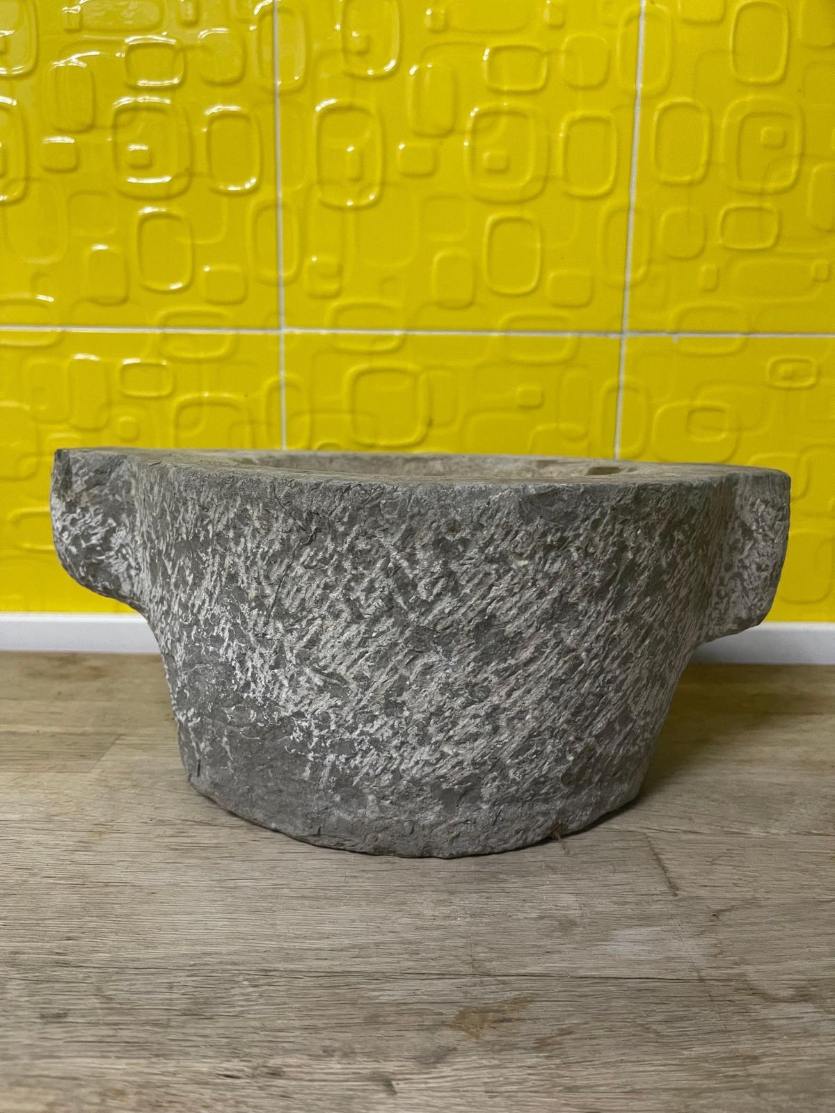 Round Hand Carved Italian Gray Marble Pesto Mortar From The 19th Century photo buy