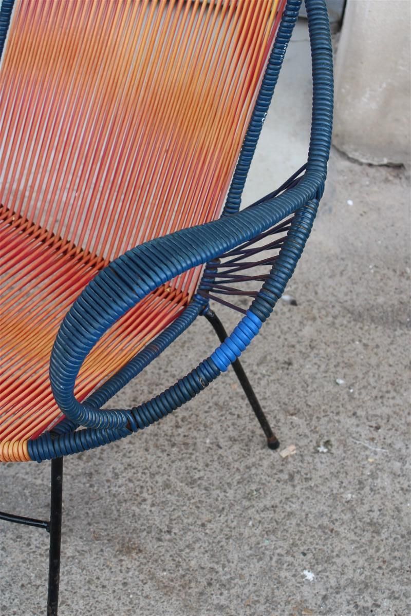 photo furniture Mid Century Italian Red And Blue Metal And Plastic Sofa And Armchairs 1950