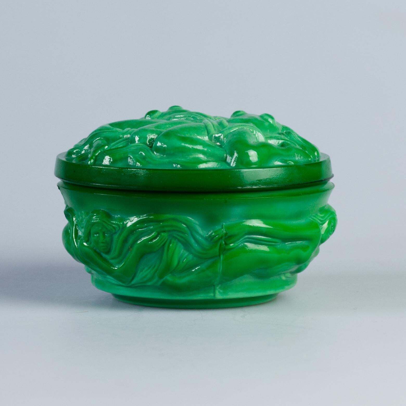 Hoffmann And Schlevogt Art Nouveau Malachite Glass Trinket Box photo furniture
