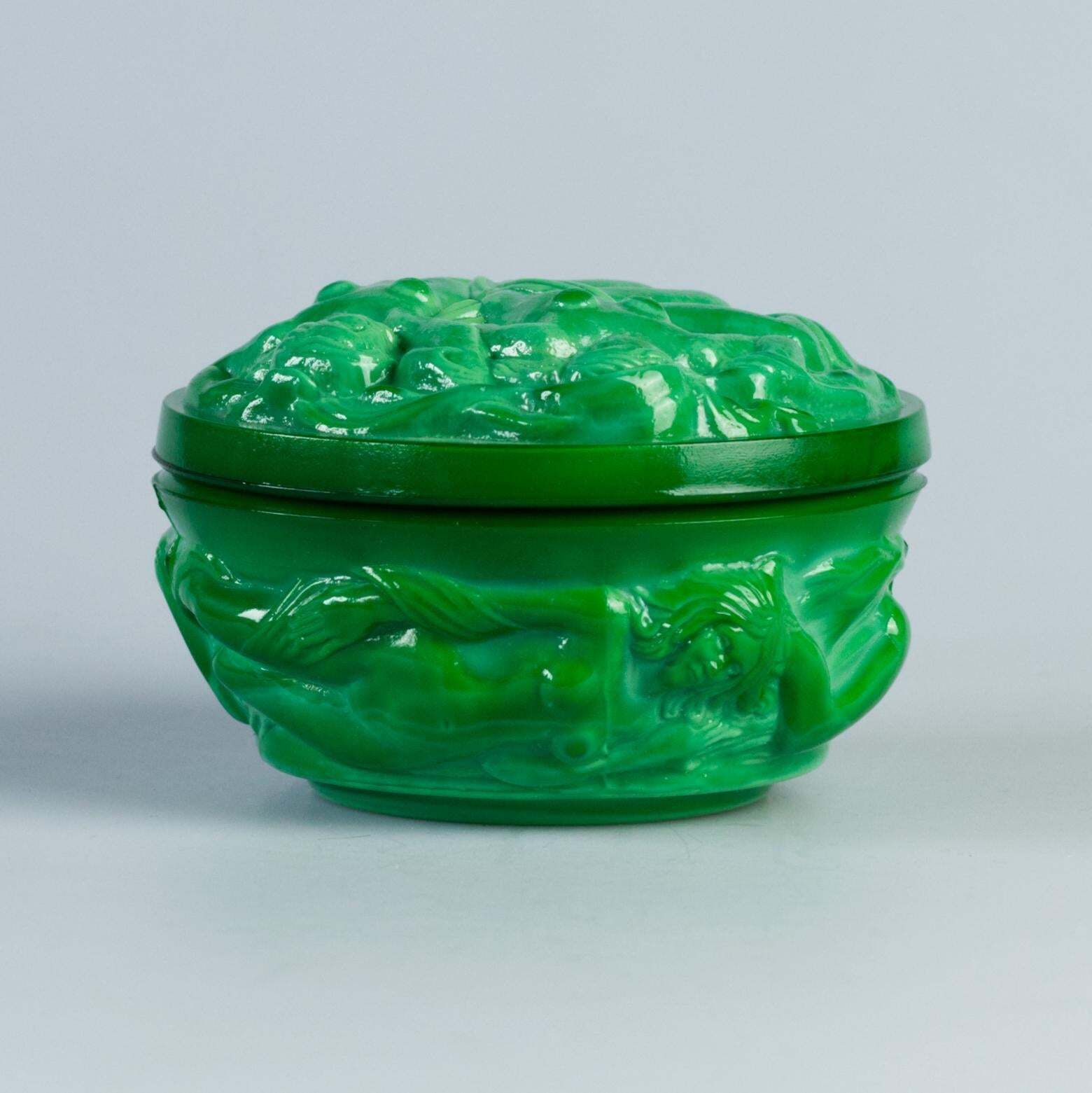 Hoffmann And Schlevogt Art Nouveau Malachite Glass Trinket Box photo Home Decor