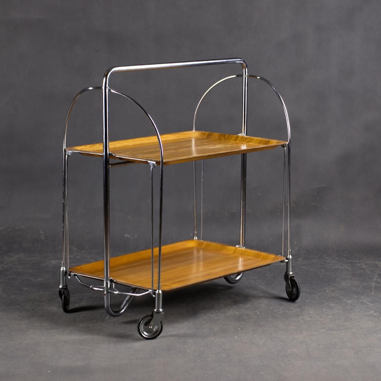 photo furniture Mid Century Modern Folding Tea / Bar Cart In Chrome And Molded Plywood