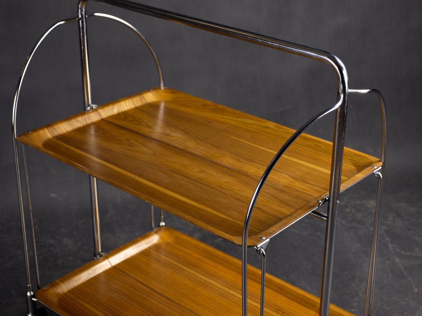 Furniture Mid Century Modern Folding Tea / Bar Cart In Chrome And Molded Plywood photo
