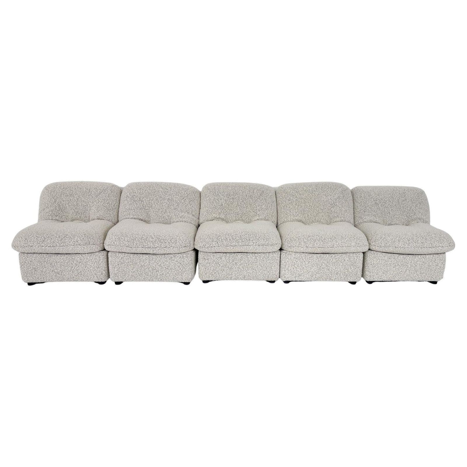 Contemporary Set Of 5 Armchairs, Boucle Fabric, Italy