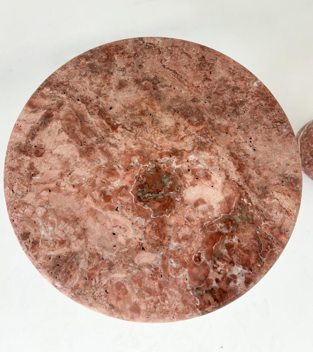 Contemporary Pair Of Pink Travertine Side Tables photo 3743.0