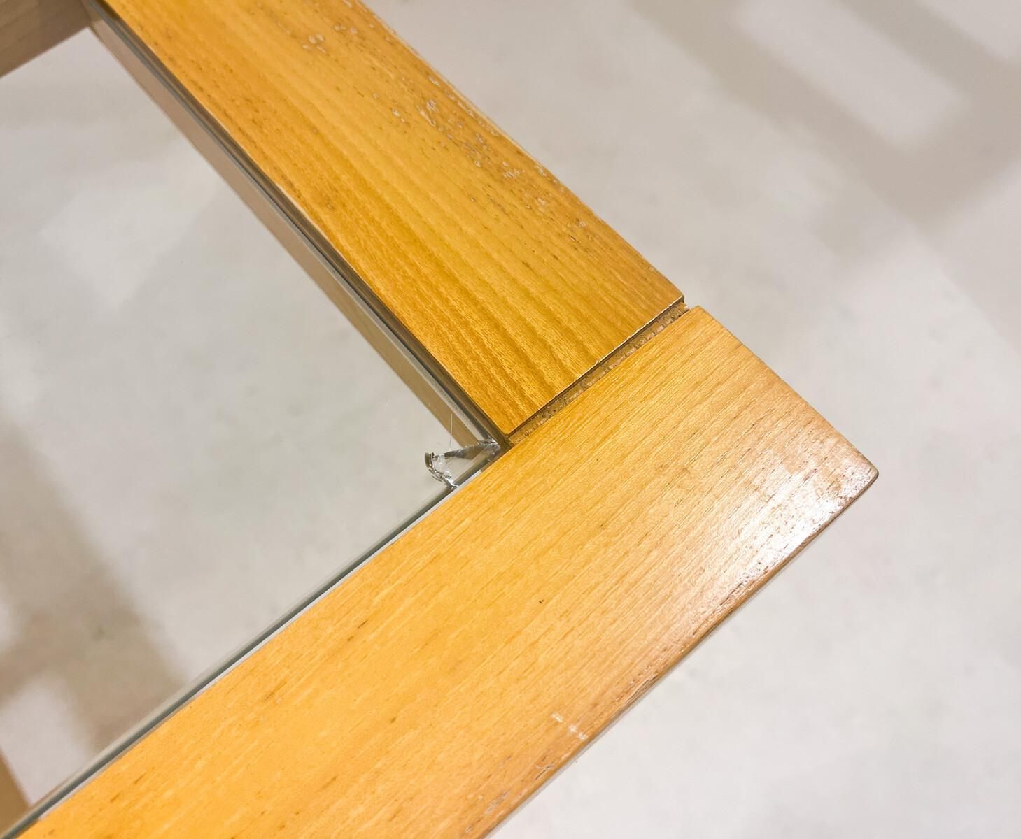 Mid Century Dining Table, Wood With Glass Top, Italy, 1970s photo for sale