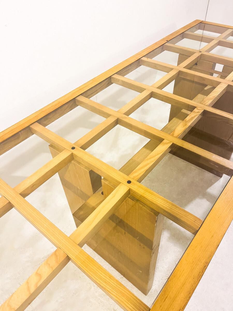 Mid Century Dining Table, Wood With Glass Top, Italy, 1970s photo 4541.0