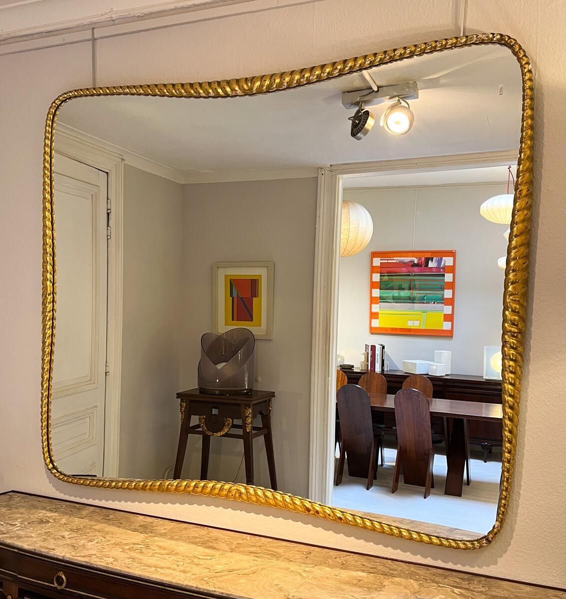 Mid Century Twisted Gilded Wood Mirror Attribued To Osvaldo Borsani, 1950s photo Home Decor