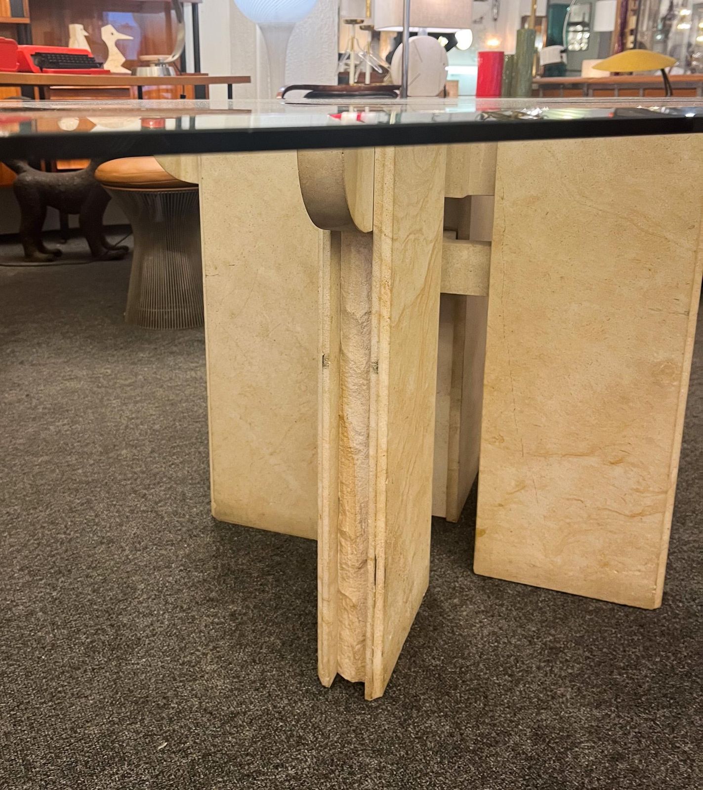 Dining Room Table In Travertine With Glass Top, Italy, 1970s photo 2808.0