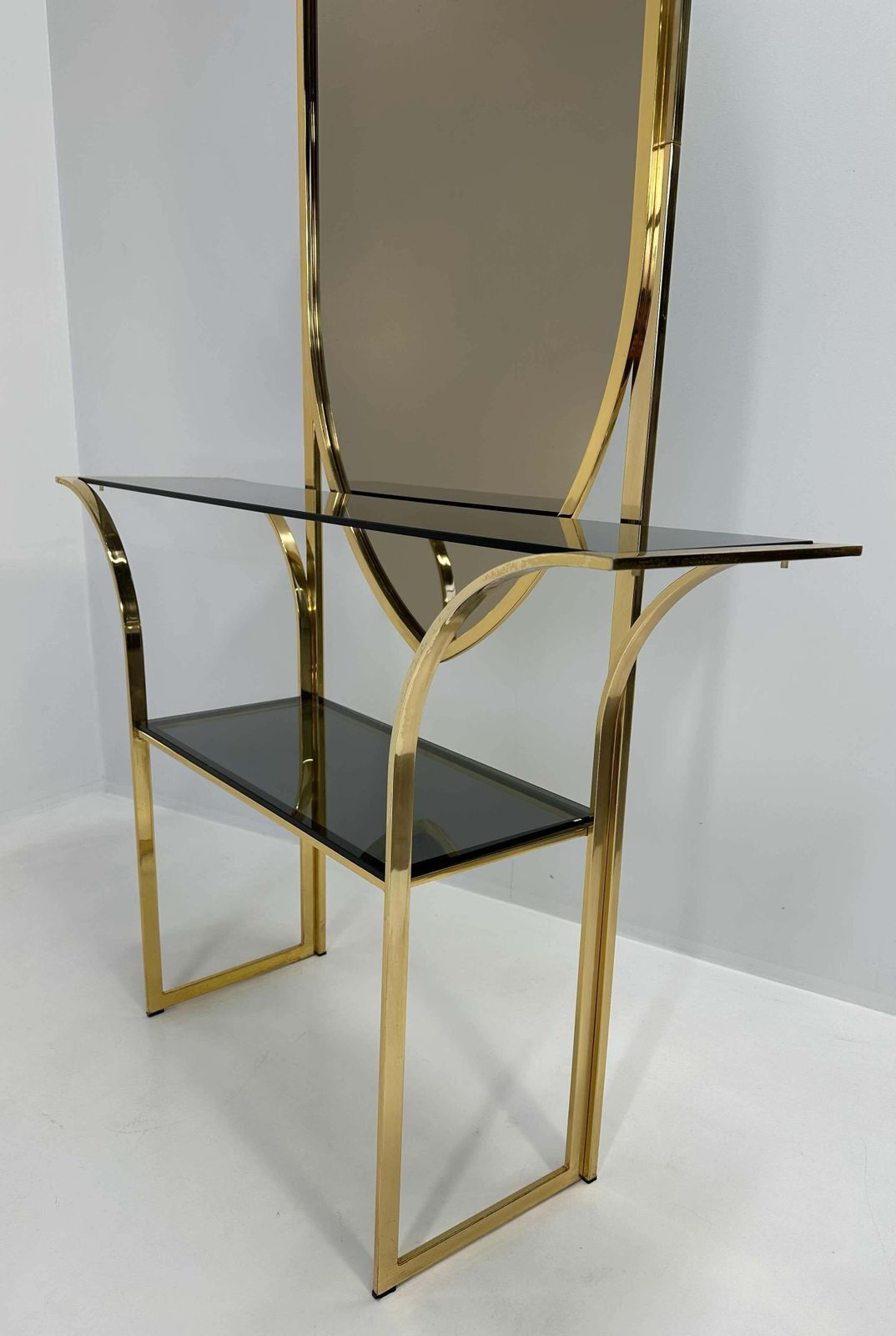Italian Mirror And Curved Brass Console, 1970s photo vinterior