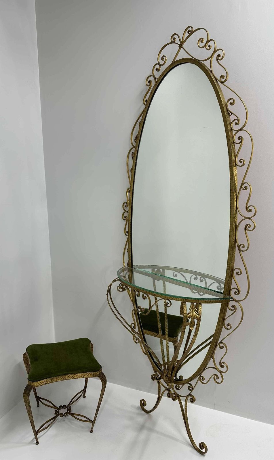 Home Decor Italian Set Of Wall Mirror Console And Pouf By Pierluigi Colli, 1960s photo