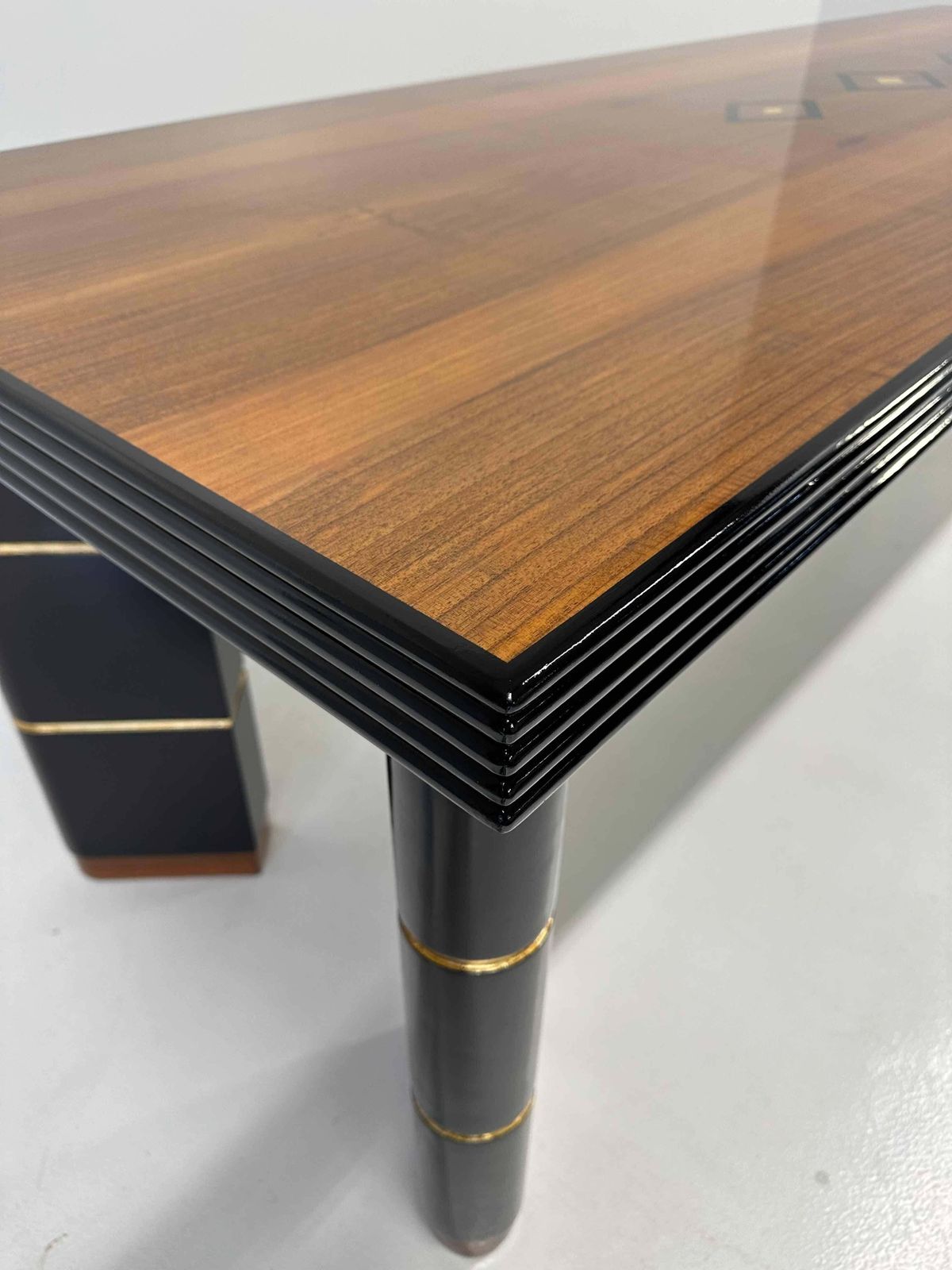 Italian Art Deco Walnut, Gold Leaf And Black Lacquered Table, 40s photo buy