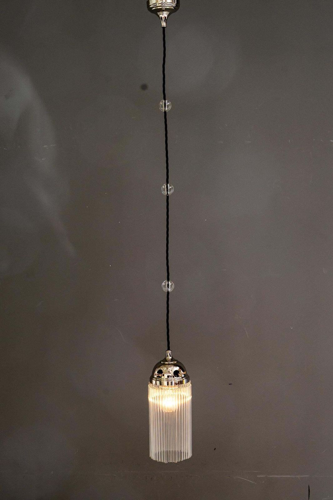6x Nickel Plated Art Deco Pendants With Glass Sticks Vienna Around 1920s photo vinterior