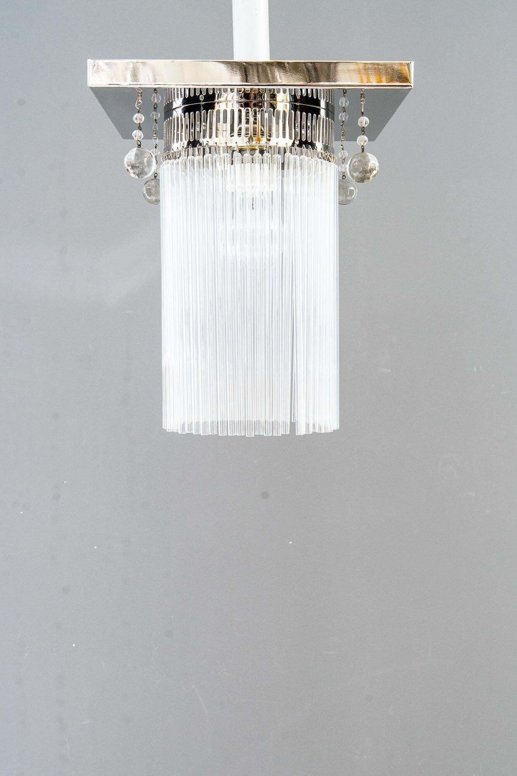 Art Deco Ceiling Lamp Nickel Plated With 4 Original Hanging Glass Parts 1920s photo furniture