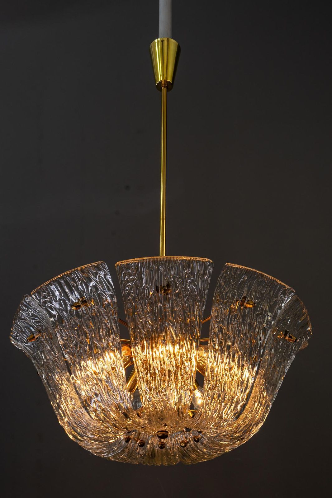 photo vintage Textured Glass Chandelier By Kalmar, Vienna Around 1950s