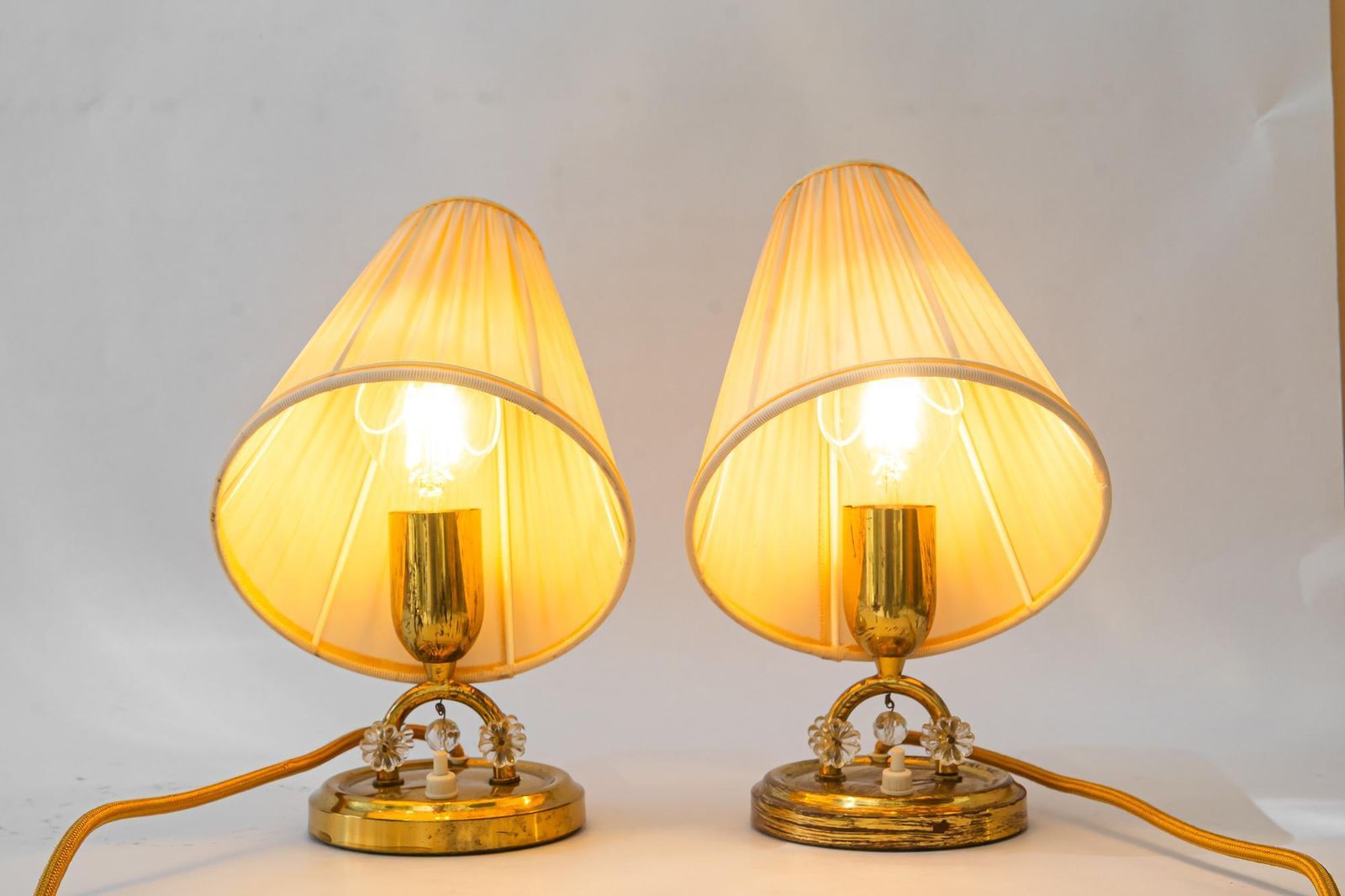 photo for sale 2x Rupert Nikoll Table Lamps With Fabric Shades Vienna Around 1960s
