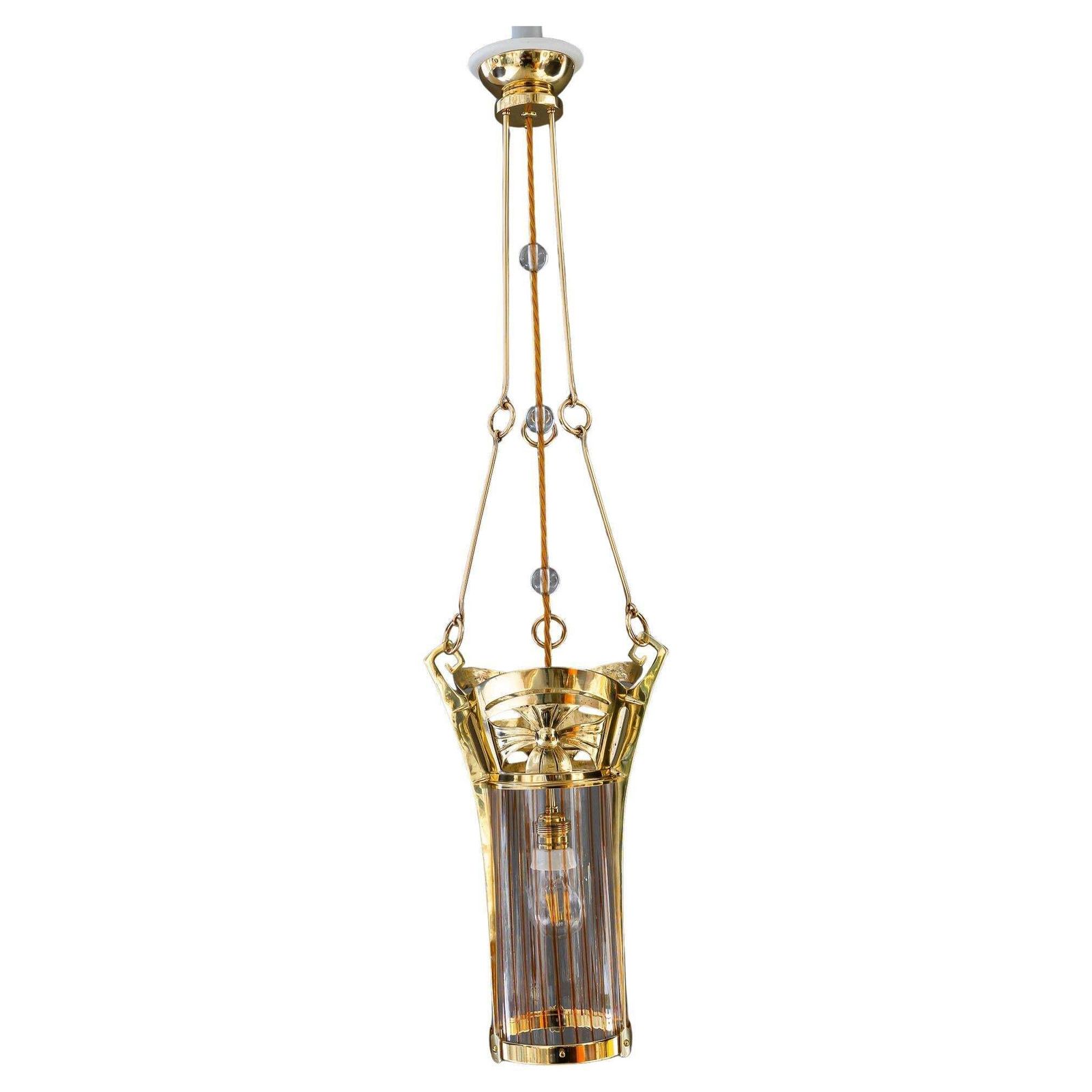 Jugendstil Pendant With Palme Koenig Opaline Glass Shade Vienna Around 1908