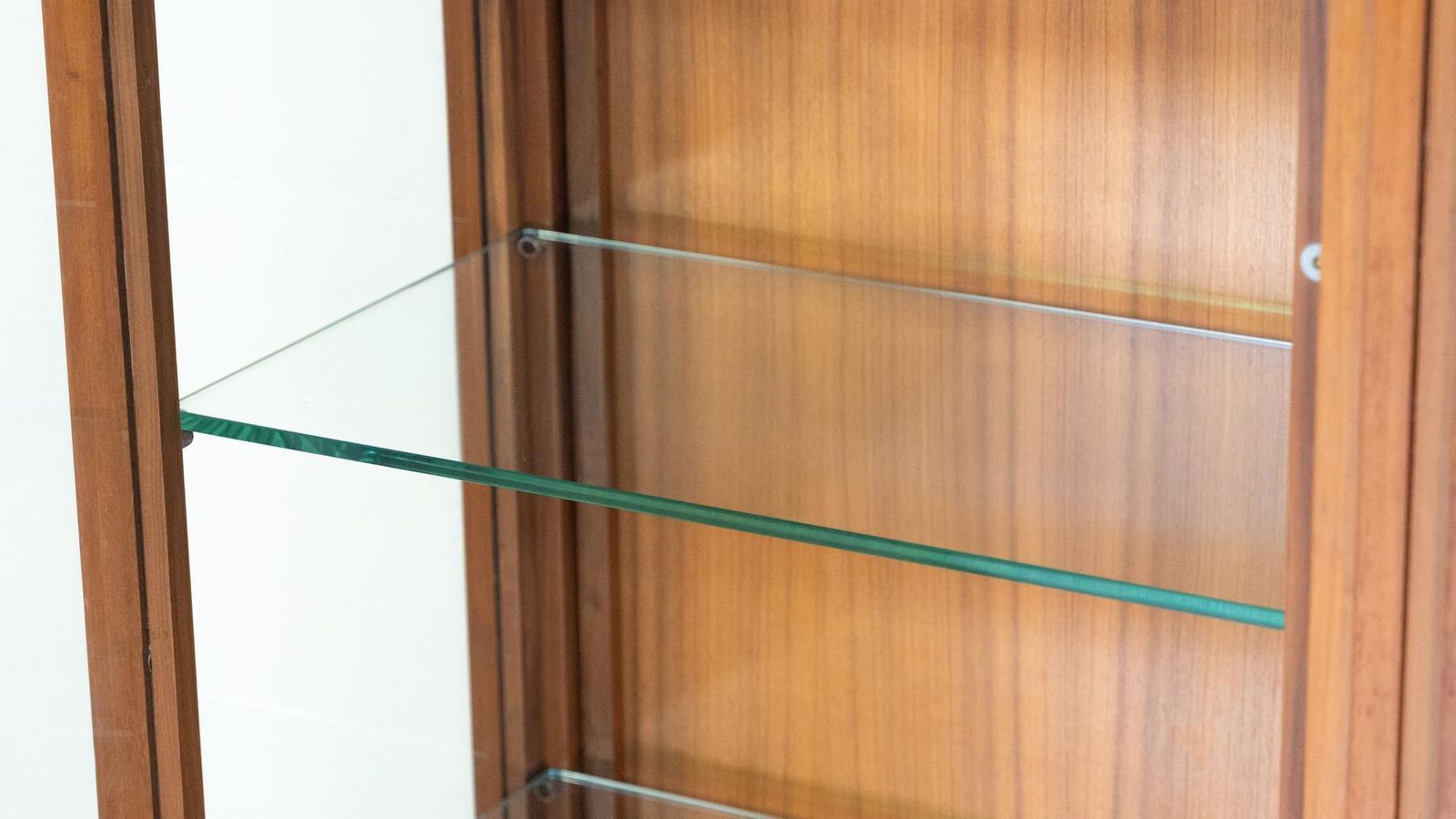 Mid Century Modern Shelves, Wood And Glass photo vintage
