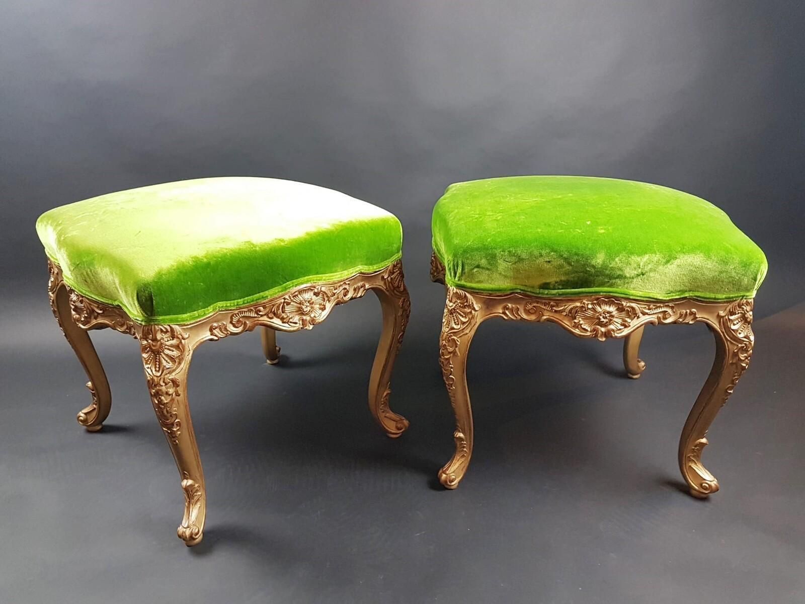 Pair Of Louis XV Style Stools In Gilded Wood, Early 20th photo for sale