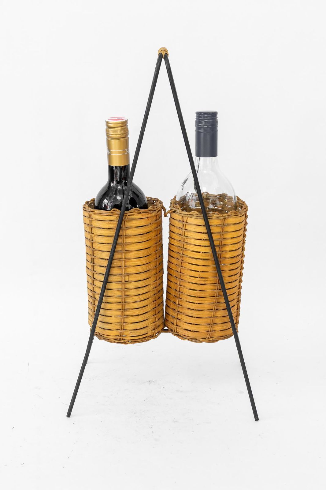 Bottle Holder For 2 Bottles Made Of Iron And Wicker Vienna Around 1970s photo furniture