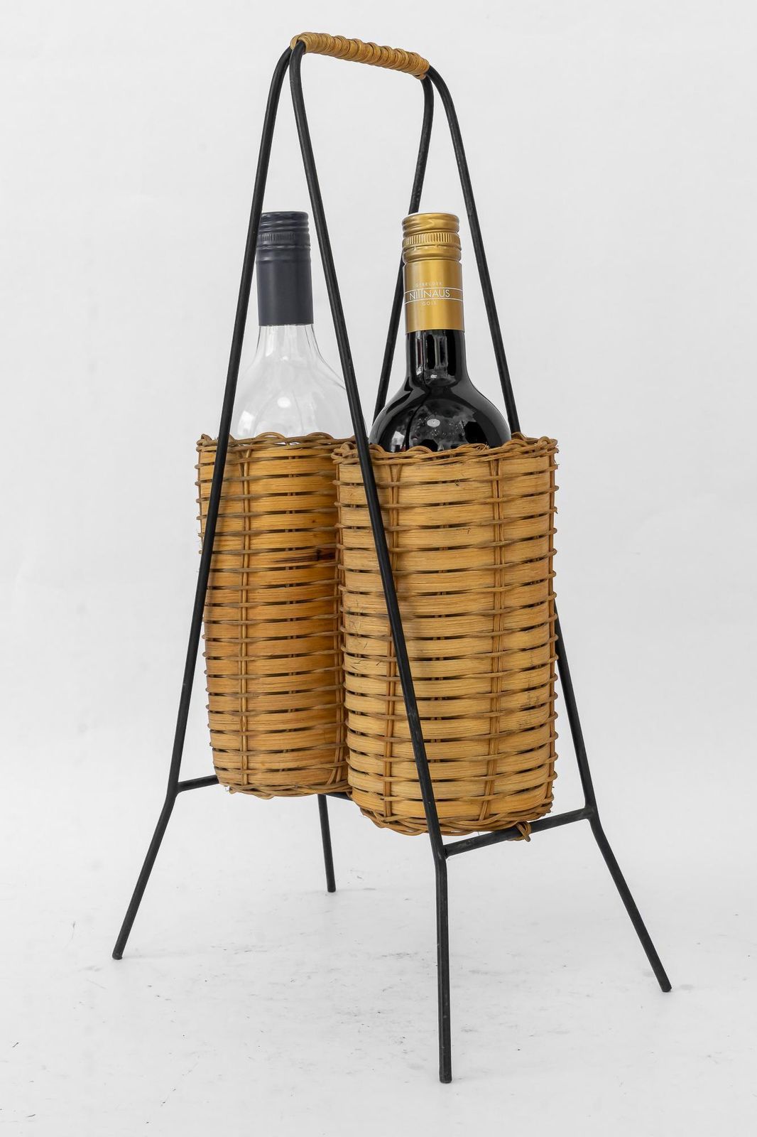 Bottle Holder For 2 Bottles Made Of Iron And Wicker Vienna Around 1970s photo vinterior