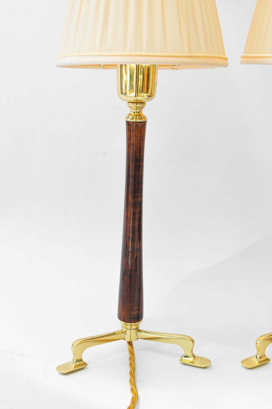 2 Rupert Nikoll Table Lamps With Wood And Fabric Shade Vienna Around 1950s photo 1040.0