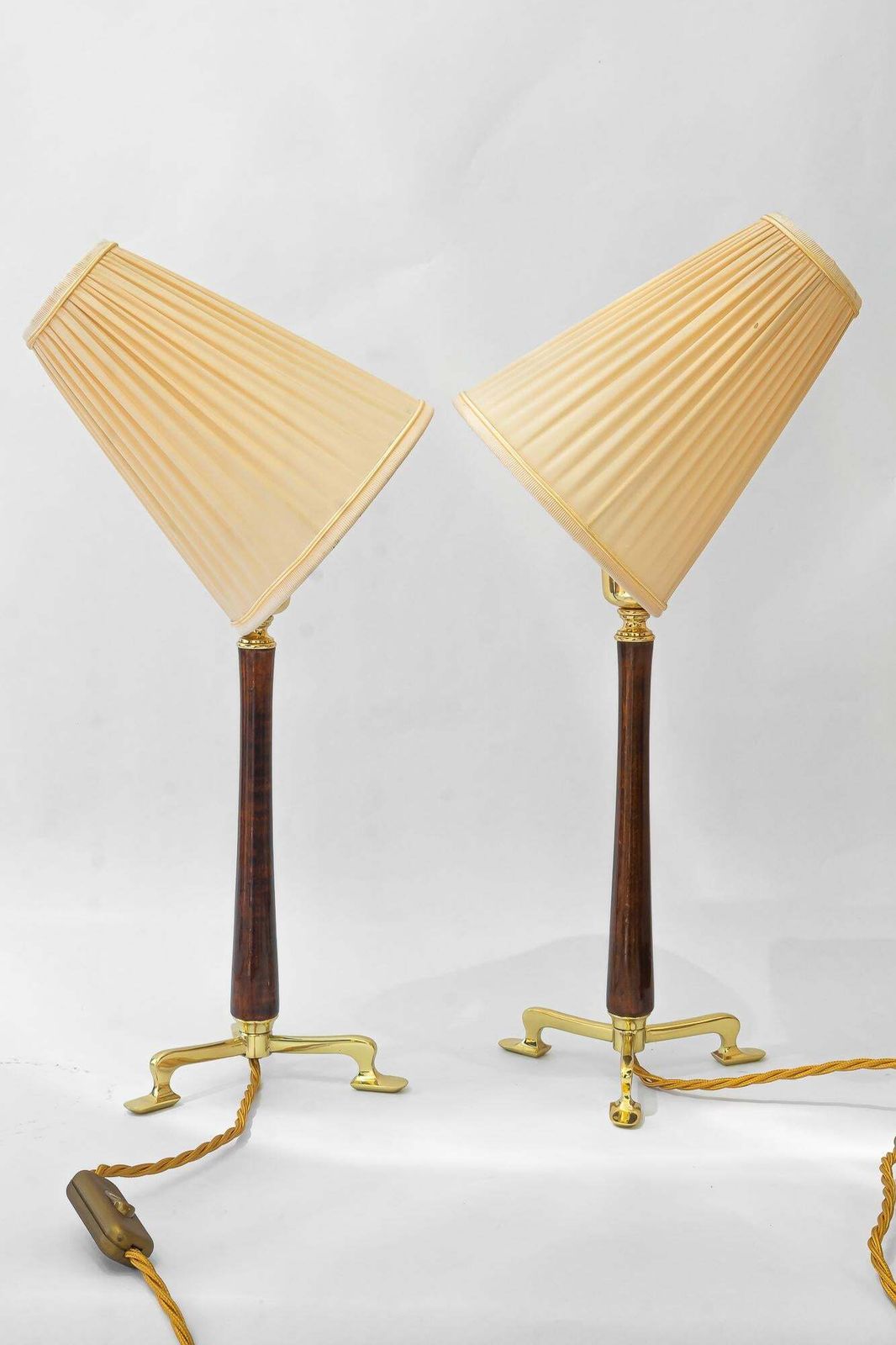Lighting 2 Rupert Nikoll Table Lamps With Wood And Fabric Shade Vienna Around 1950s photo