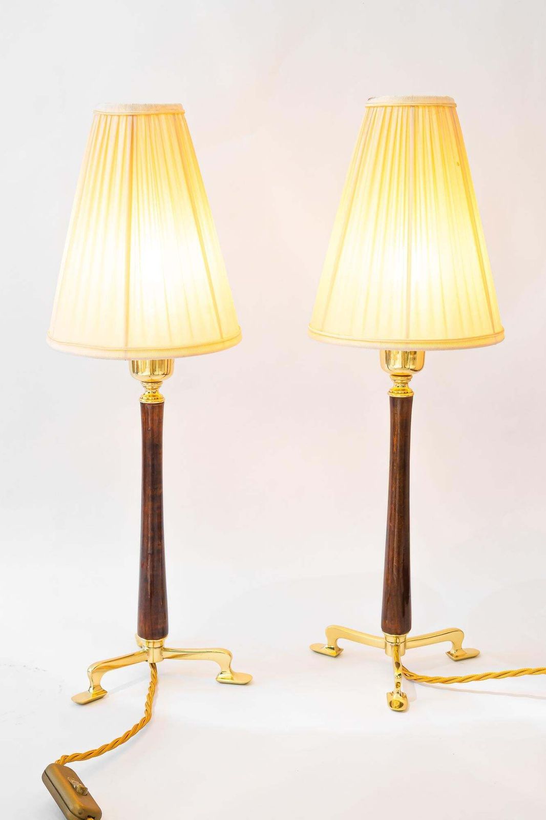 1040.0 2 Rupert Nikoll Table Lamps With Wood And Fabric Shade Vienna Around 1950s photo