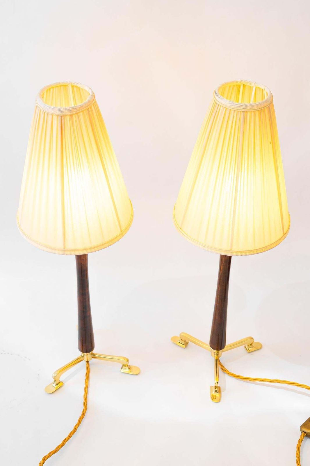 photo vinterior 2 Rupert Nikoll Table Lamps With Wood And Fabric Shade Vienna Around 1950s