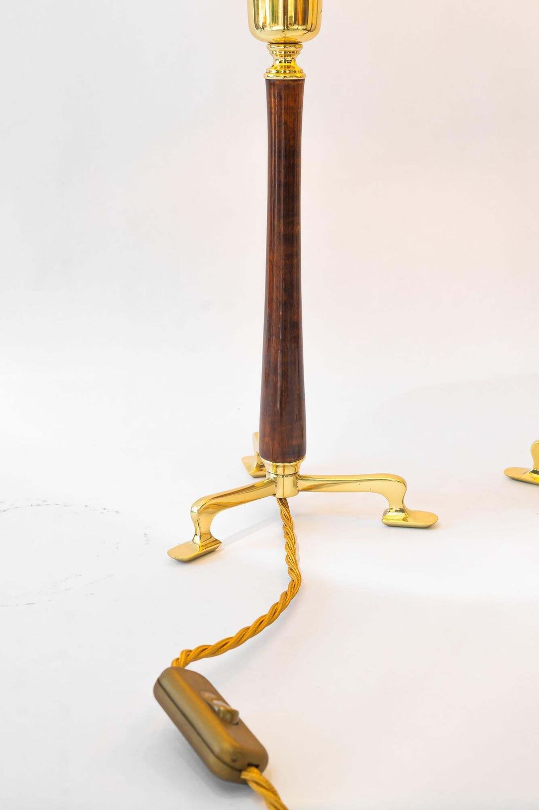 photo buy 2 Rupert Nikoll Table Lamps With Wood And Fabric Shade Vienna Around 1950s