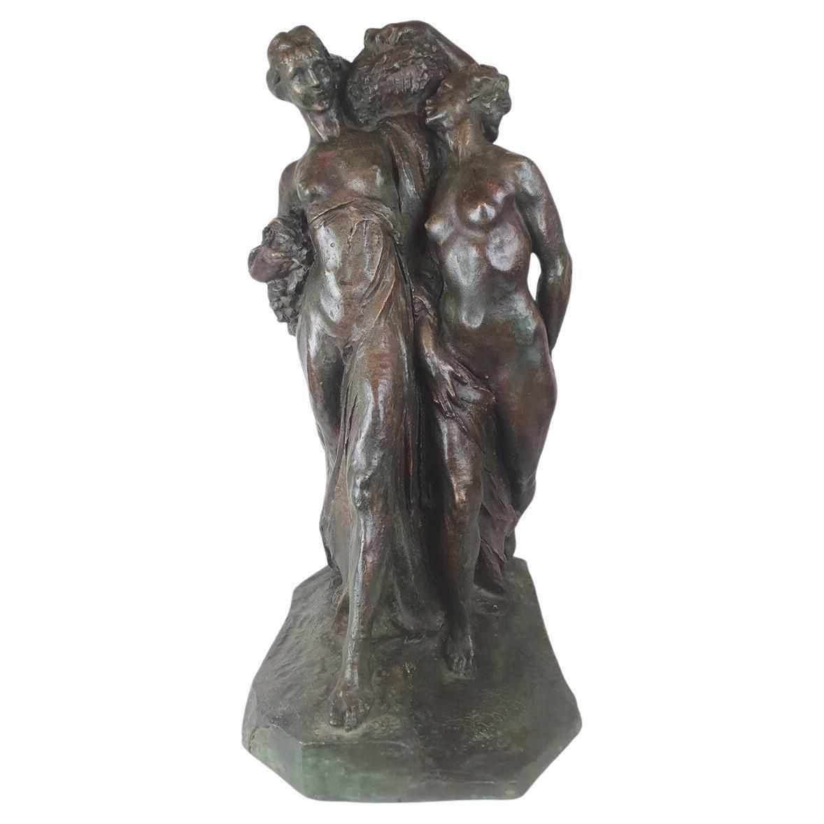 Jos De Decker, Bronze With Green Patina "Allegory Of Spring"