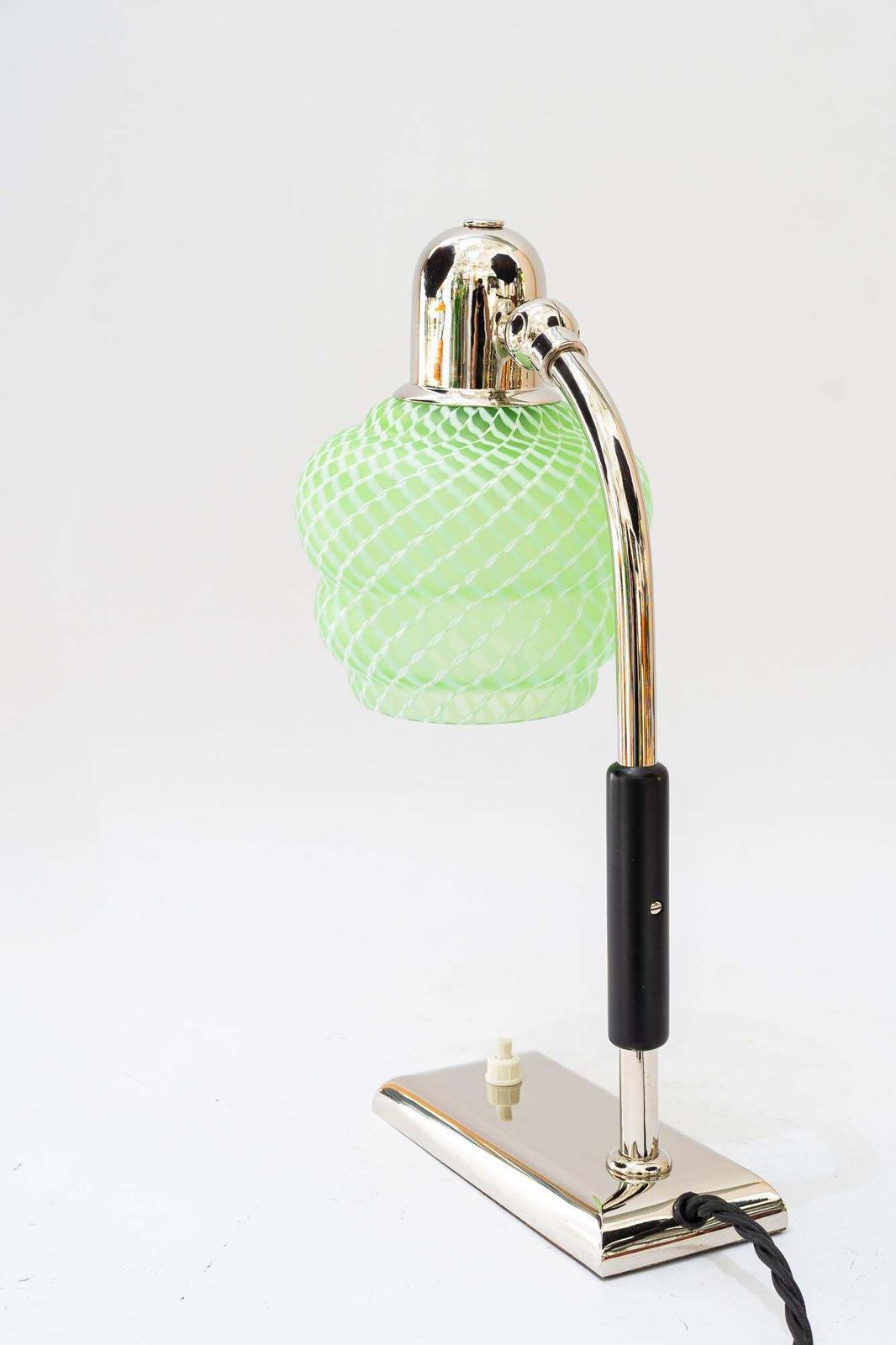 Art Deco Nickel   Plated Table Lamp With Orig. Antique Glass Shade Vienna 1920s photo vinterior