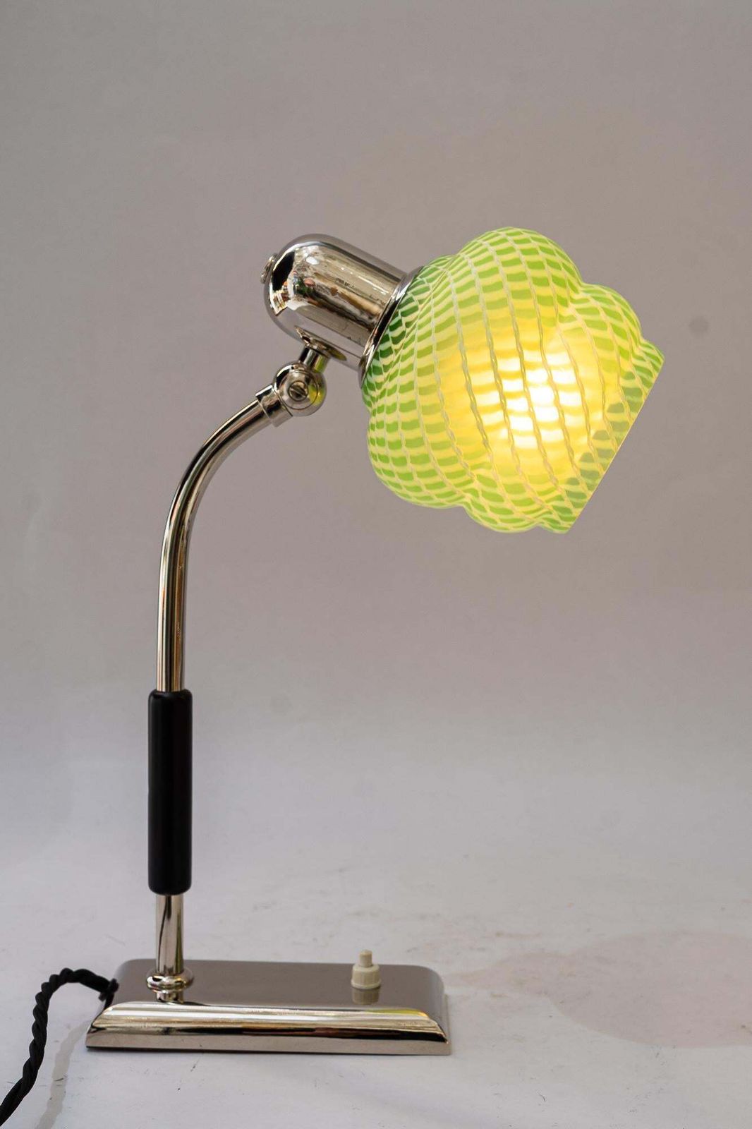 399.0 Art Deco Nickel   Plated Table Lamp With Orig. Antique Glass Shade Vienna 1920s photo