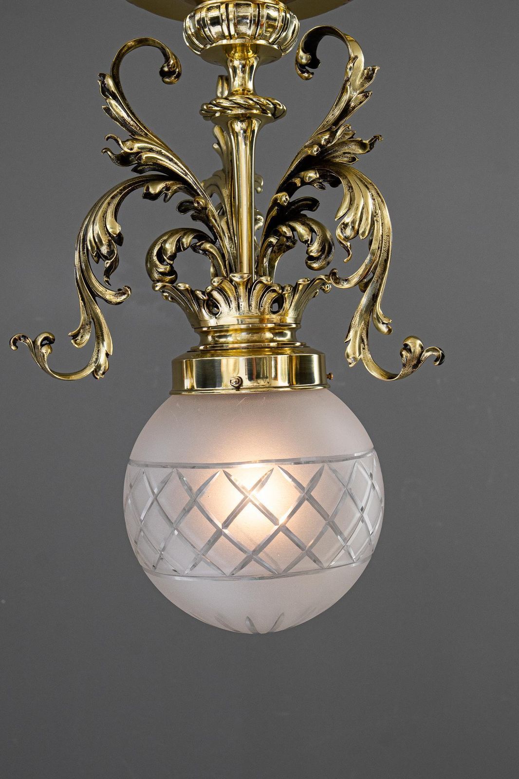 photo furniture Historistic Ceiling Lamp With Original Antique Glass Shade Vienna Around 1890s