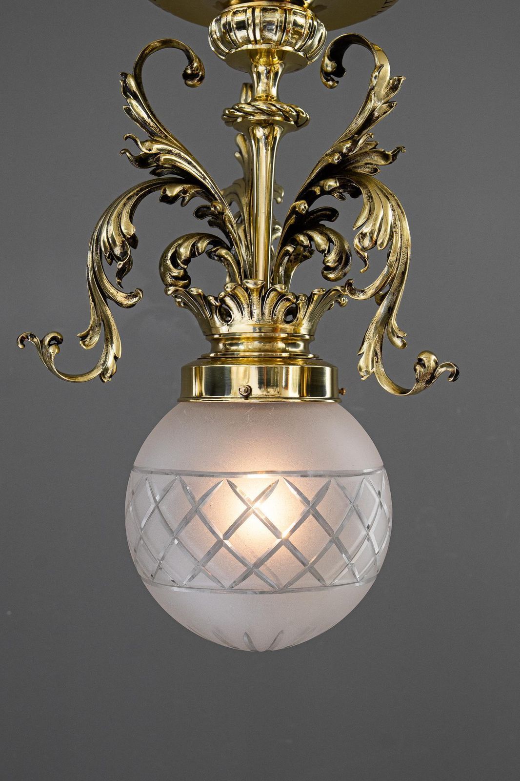 photo for sale Historistic Ceiling Lamp With Original Antique Glass Shade Vienna Around 1890s