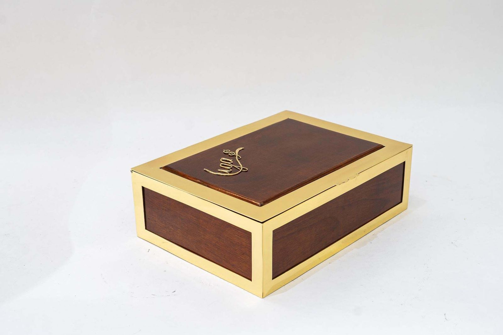 Big Art Deco Jewelry Box Brass And Wood Around 1920s photo for sale