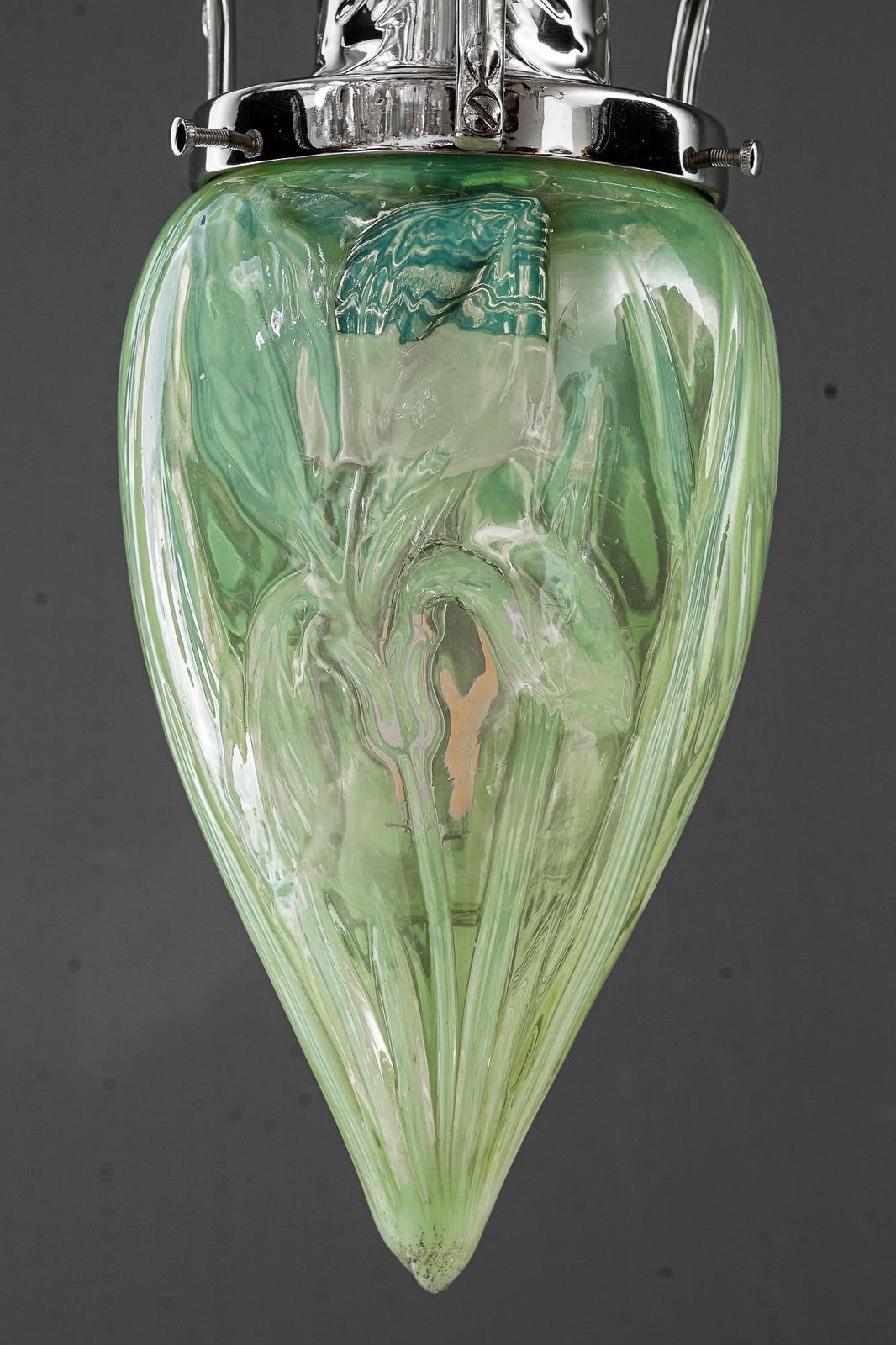Art Deco Ceiling Lamp Alpaca ( White Metal ) With Orig. Old Opaline Glass 1920s photo for sale