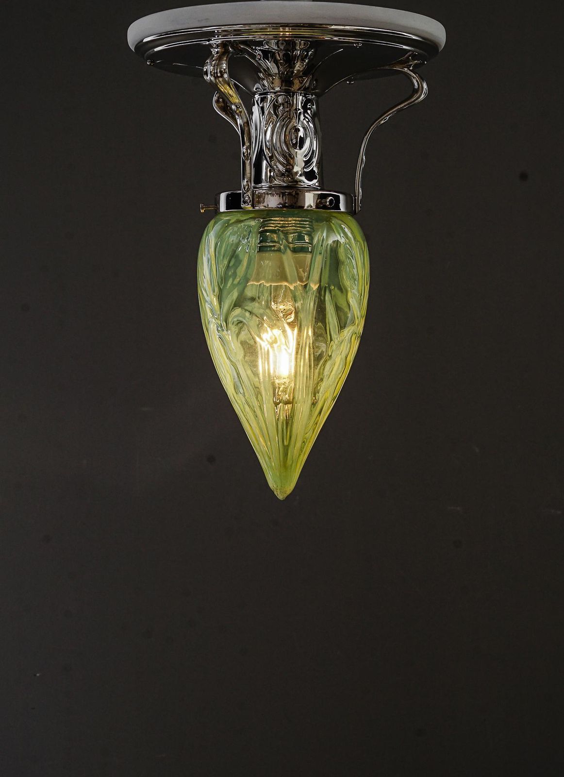 Art Deco Ceiling Lamp Alpaca ( White Metal ) With Orig. Old Opaline Glass 1920s photo 1063.0