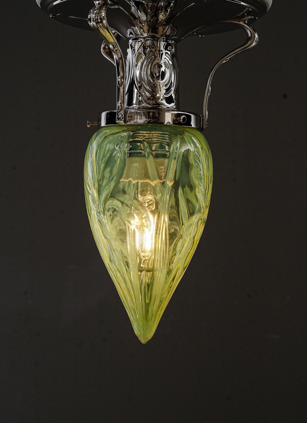 Art Deco Ceiling Lamp Alpaca ( White Metal ) With Orig. Old Opaline Glass 1920s photo buy