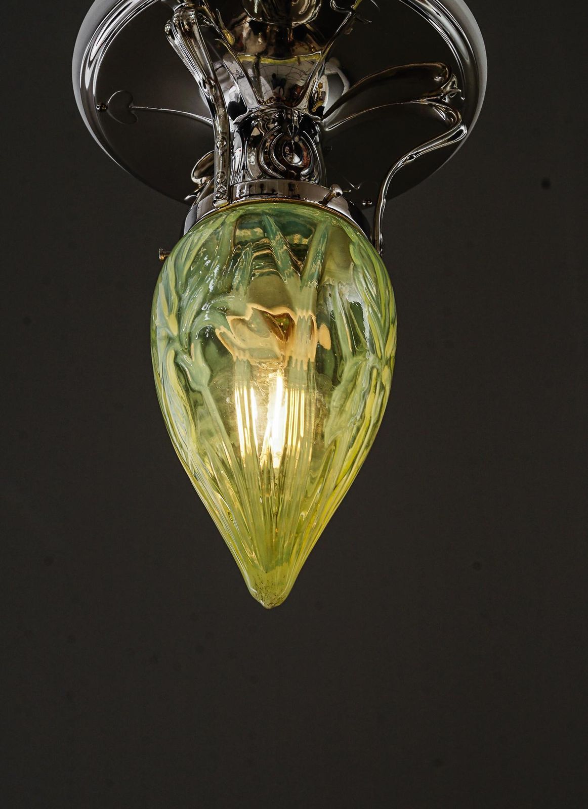 Art Deco Ceiling Lamp Alpaca ( White Metal ) With Orig. Old Opaline Glass 1920s photo vintage