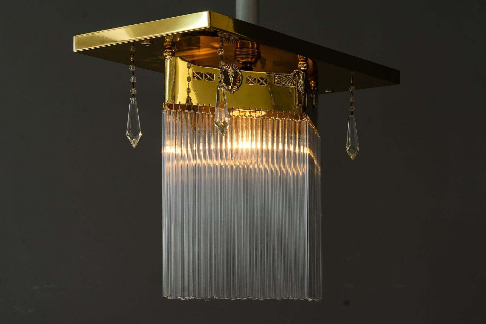 575.0 Art Deco Flush Mount With Glass Sticks And 4 Glass Prism Vienna Around 1920s photo