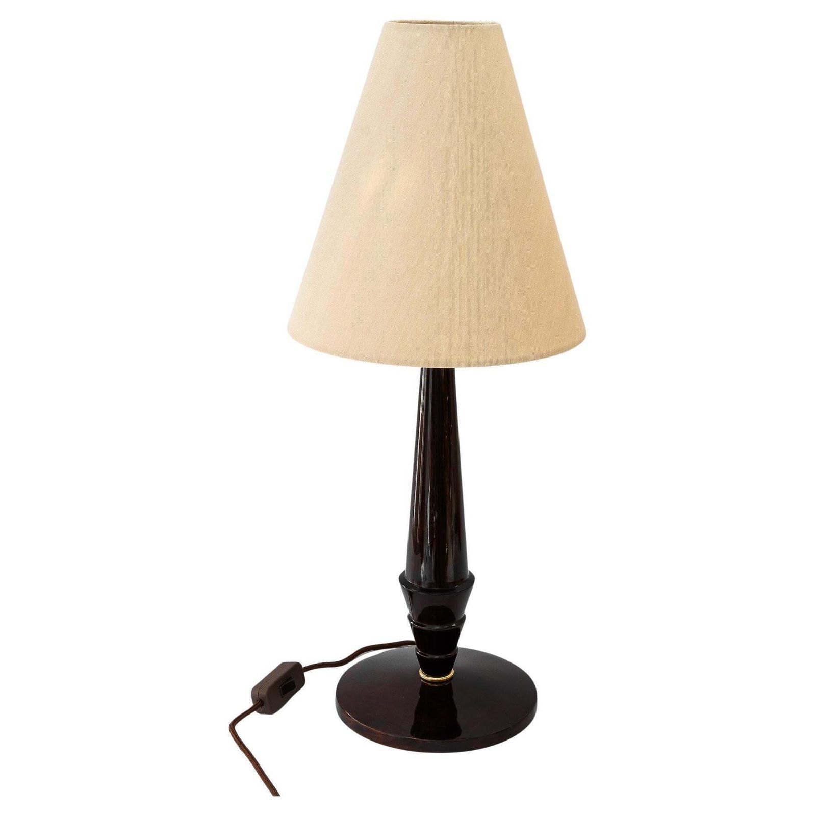 Big Art Deco Wood Table Lamp With Fabric Shade Vienna Around 1920s