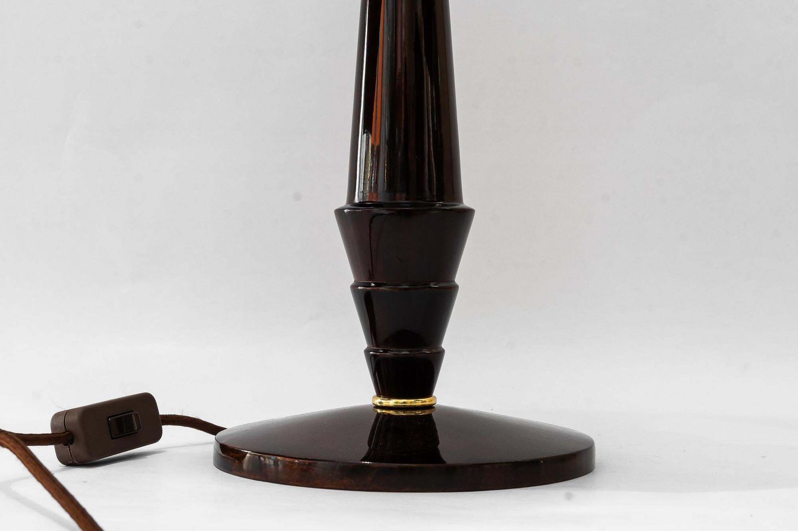 Big Art Deco Wood Table Lamp With Fabric Shade Vienna Around 1920s photo Lighting