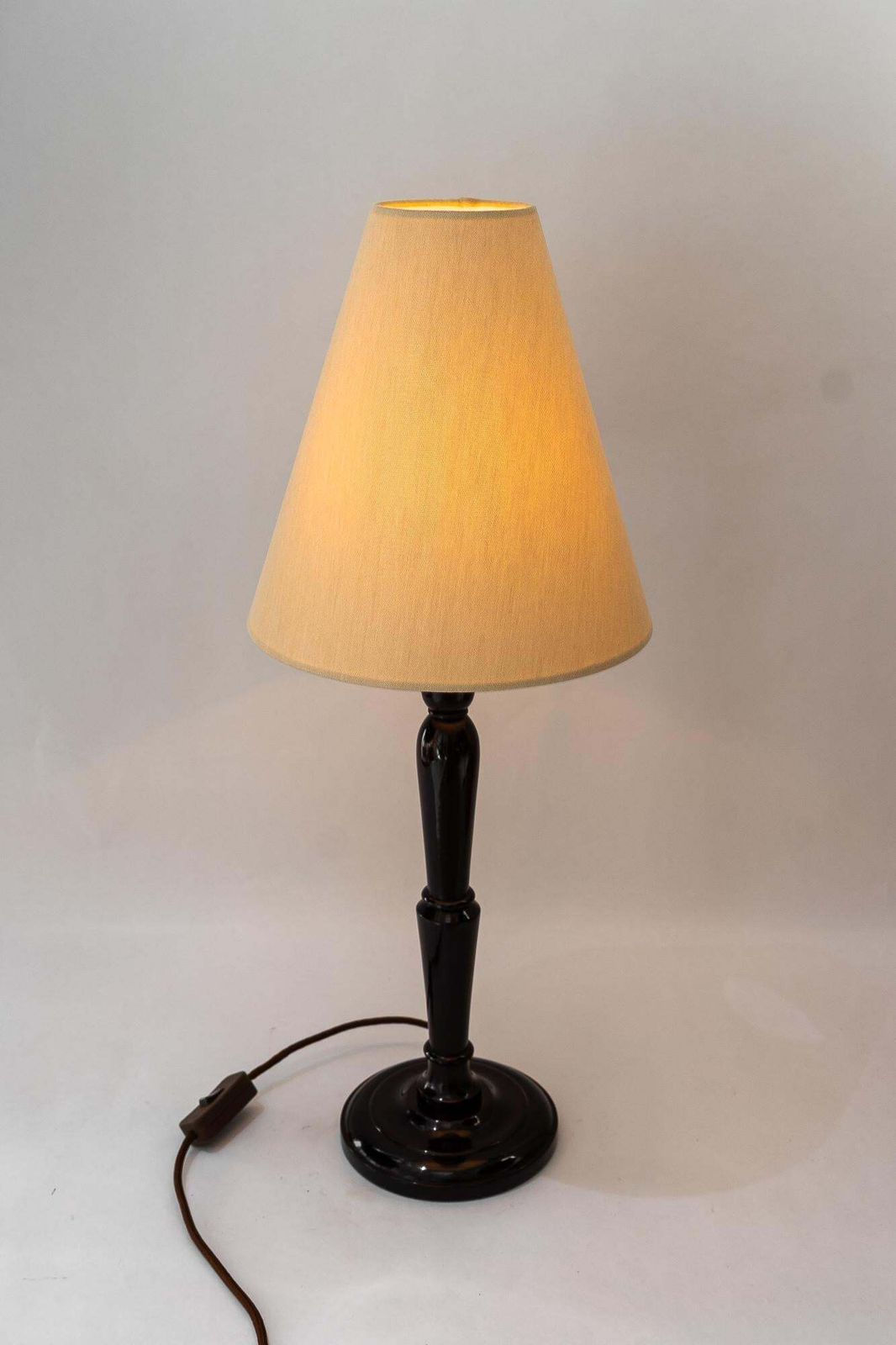 Big Art Deco Wood Table Lamp With Fabric Shade Vienna Around 1920s photo Lighting