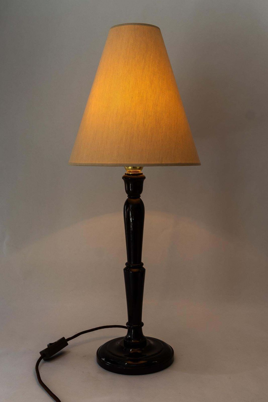 Big Art Deco Wood Table Lamp With Fabric Shade Vienna Around 1920s photo buy