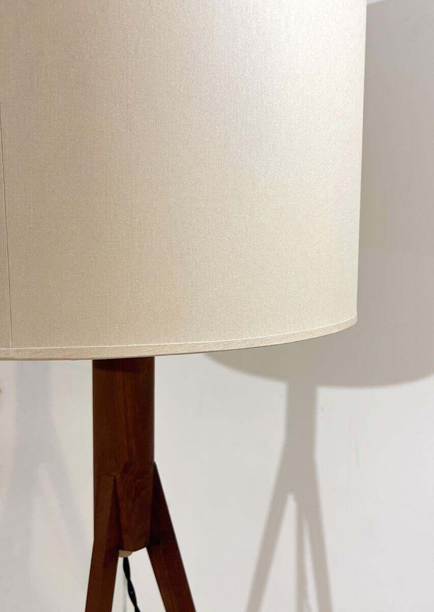 Mid Century Floor Lamp With A Wood Tripod Base, 1970s photo vinterior