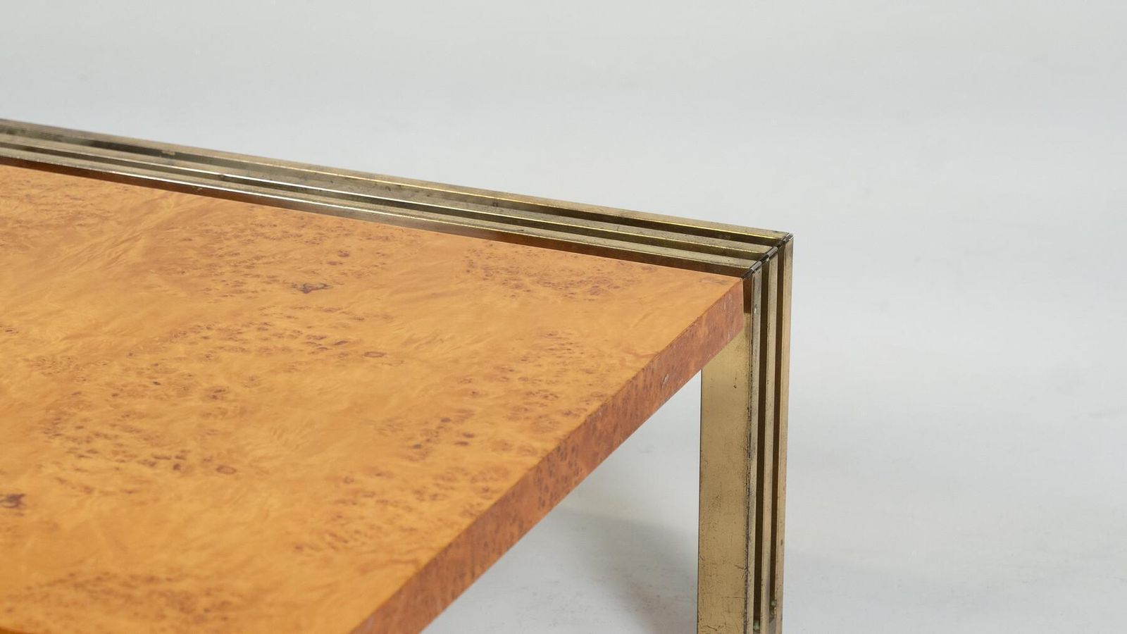 Mid Century Burl Wood And Brass Coffee Table photo 1514.0