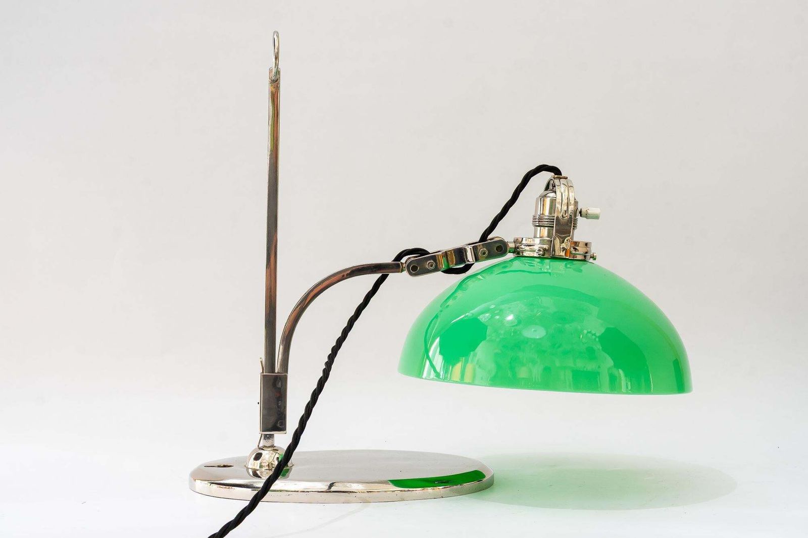 Hight Adjustable Nickel  Plated Table Lamp With Opal Glass Shade Vienna 1920s photo 513.0